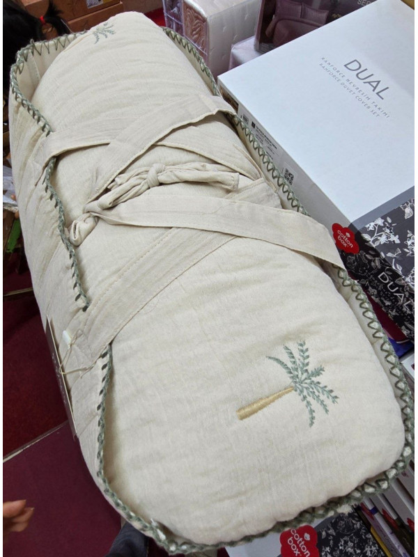 Maison Luxe/Palmiye (бежевый) Стеганное Муслиновое Покрывало с наволочками Евро (комплект 3 предмета)